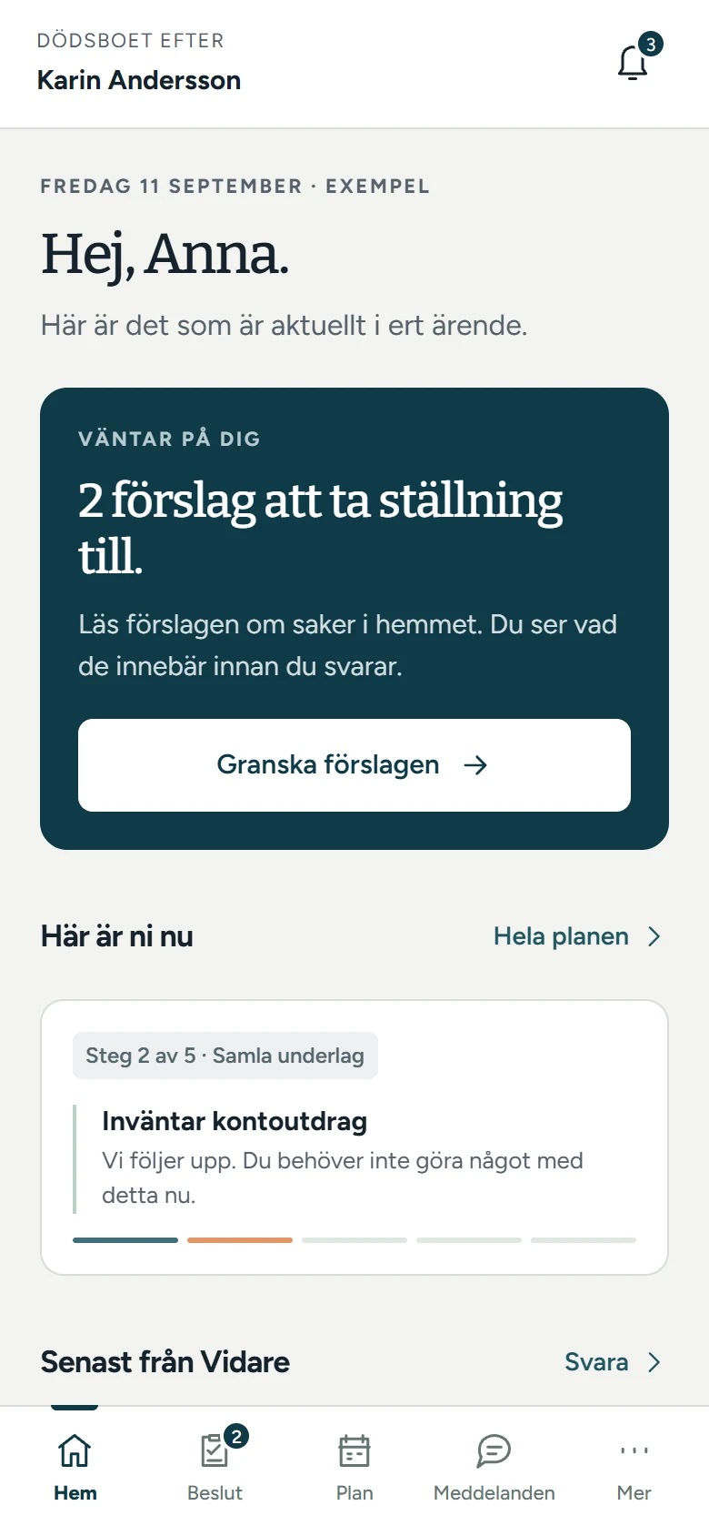 Familjens app i mobilen, startsidan